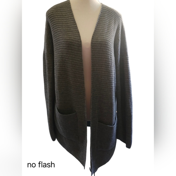 Eileen Fisher Organic Cotton Tencel Knit Open Front Pockets Grey Cardigan Sz M - Picture 1 of 14